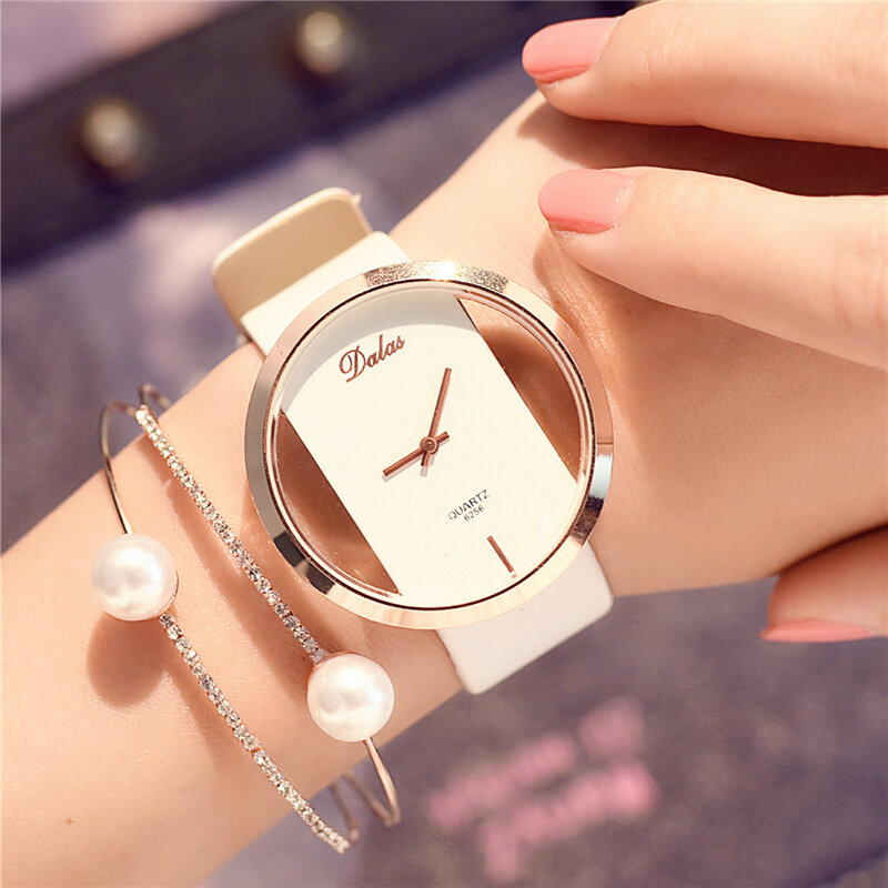 แฟชั่นผู้หญิงนาฬิกาหนังหรูโครงกระดูกสายนาฬิกาผู้หญิงนาฬิกา Casual ควอตซ์นาฬิกา Reloj Mujer นาฬิกาข้อมือ