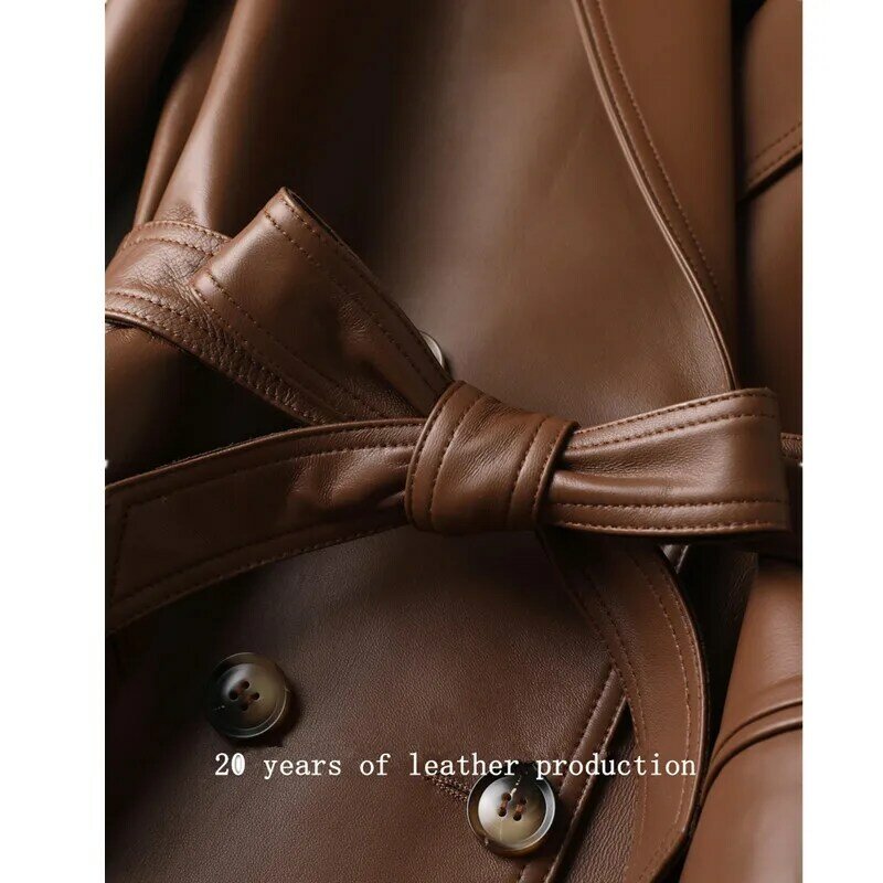 Women's Sheepskin Suit Jacket, Slimming Waist, MIDI Length, Genuine Leather Coat, Spring and Autumn