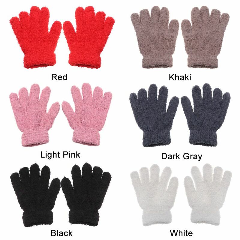 Hot Sale Cartoon Baby Lovely Boys Girls Candy Color Kids Gloves Coral Plush Mittens Full Fingers