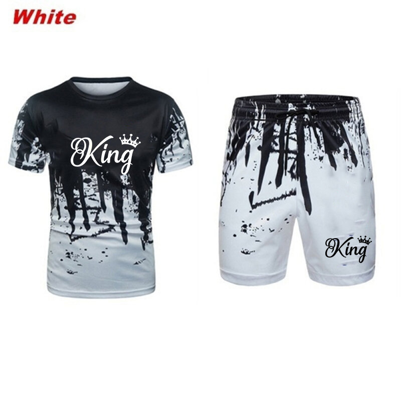 Fashion Male Summer Cotton T-Shirt Men Tops Hip Hop Ink Short Pants Seaside Harajuku Sport Loose Printed Running Street Outfits