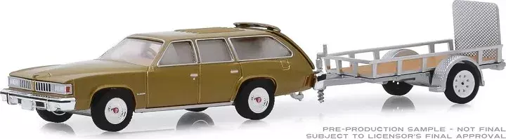 1:64 1977 Pontiac LeMans Safari & Utility Trailer Diecast Metal Alloy Model Car Toys For Gift Collection W1355