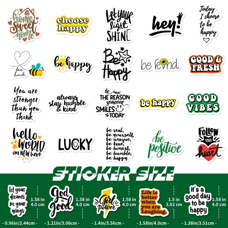 50pcs Inspirational Quote Stickers Pack Positive Decals for Water Bottle Laptop Phone Skateboard Helmet Gifts for Teens Kids