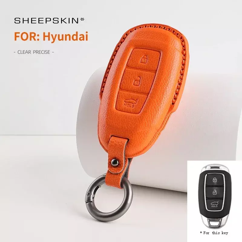 Sheepskin Car Key Fob Case Cover Holder For Hyundai Smart Remote Auto Key Car Accessories with Keychians Full Protection Buckle