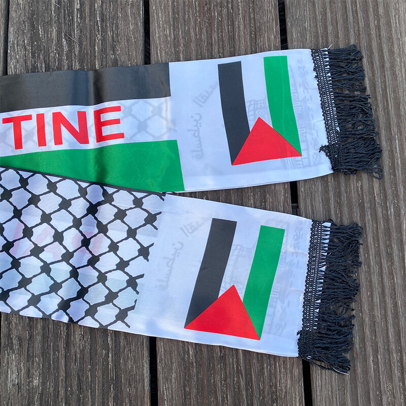 xvggdg  14x130cm Scarf Printing Satin Palestinian Flag   national day Scarves palestine shawl