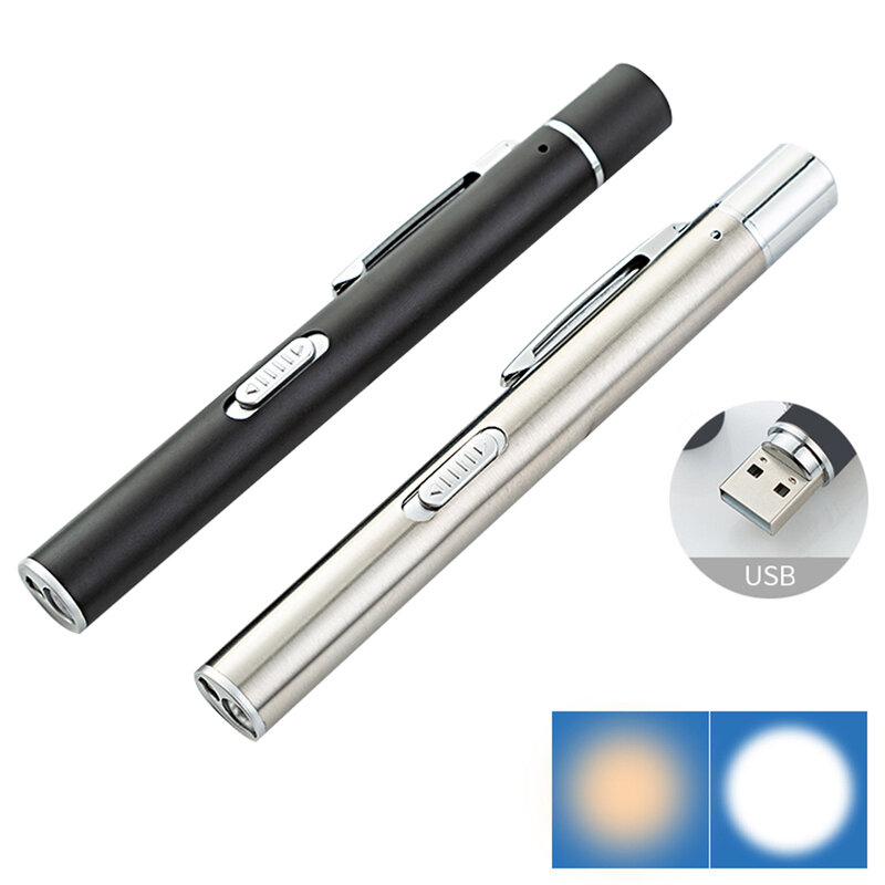 Usb Oplaadbare Medische Handige Pen Licht Mini Verpleging Zaklamp Led Zaklamp Met Roestvrij Staal Clip Pocket Led Zaklamp