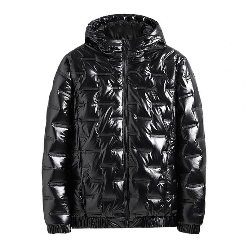 Popular Men Coat  Keep Warm Washable Hooded Jacket  Embossing Zipper  Overcoat Windbreaker