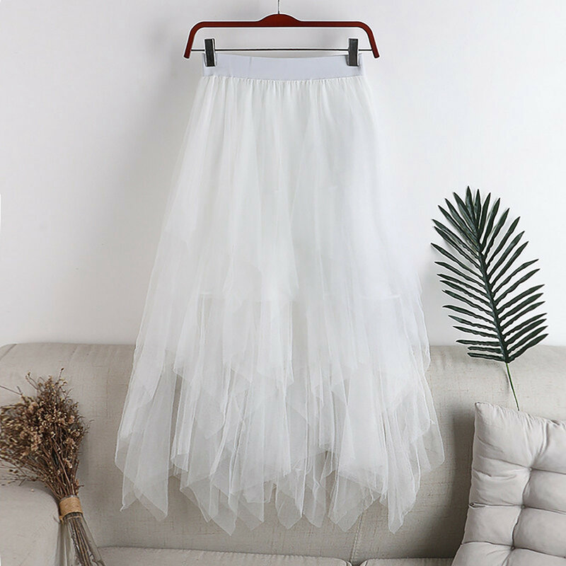 Lady Elegant Gradient Color Mesh Skirt Women'S Fairy Tulle Long Maxi Skirt High Waist Starry Sky A Line Pleated Dancewear Skirt