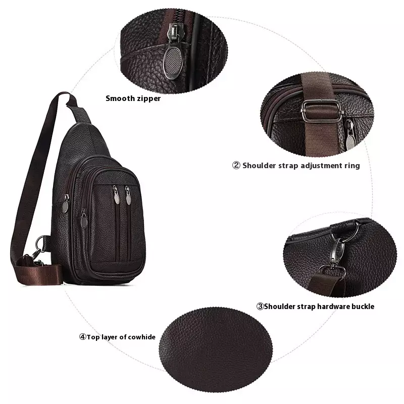 Genuine Leather Chest Bag for Men, Outdoor Sports Crossbody Bag with Large Capacity