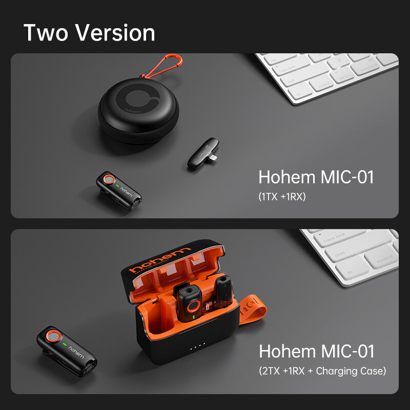 Hohem-MIC-01 Microfone Lavalier sem fio, Cancelamento De Ruído Dispositivo De Rádio, Gravação Live Cell Phone, iPhone, Android