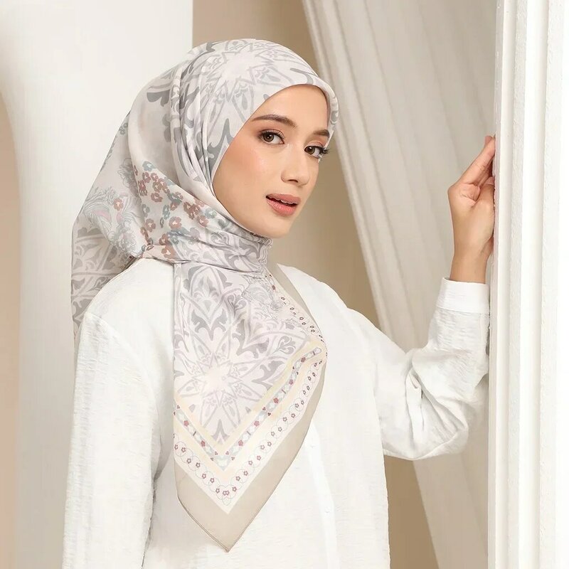 Мусульманский женский хлопковый хиджаб с принтом, квадратный мягкий шарф, малазийские шали и палантины, повязка на голову, мусульманские шарфы 110*110 см