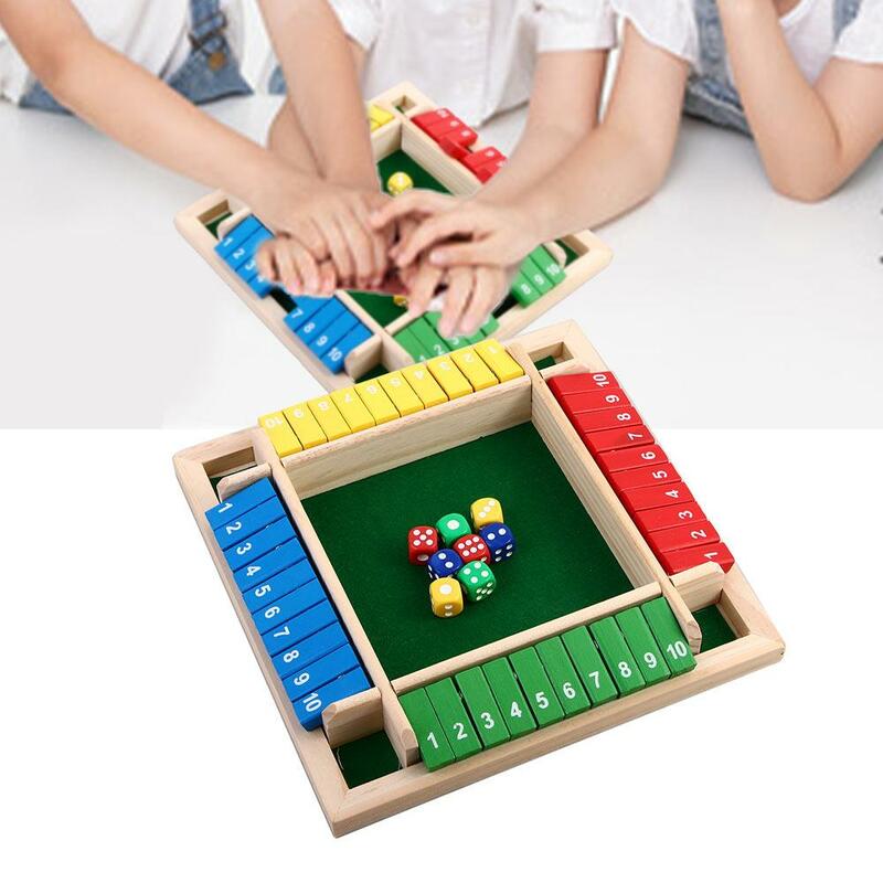 เกมกระดานสำหรับเด็ก4ด้าน1ชุดเกมกระดานสำหรับเด็กปิดกล่องเกมกระดานตัวเลขทำจากไม้เกมเกมกระดาน