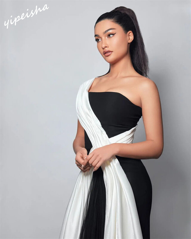 Yipeisha  High Quality One-shoulder  Sheath Evening Dresses Soutache/Ribbon Trim Satin Customized  es