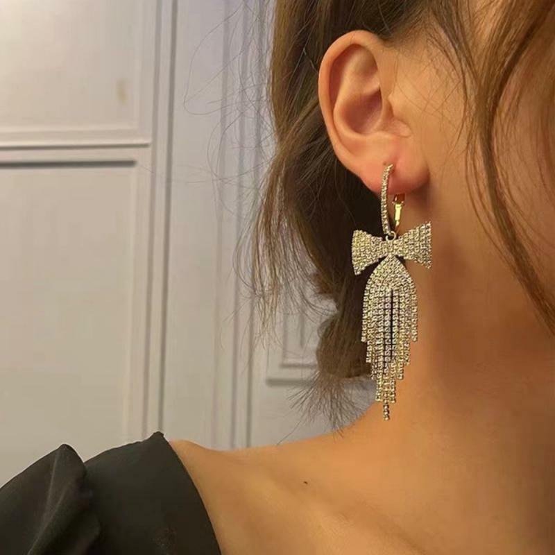 1~20PCS Simple Rhinestone Crystal Tassel Long Earrings for Women Shining Wedding Party Hanging Dangle Earrings Bridal Brincos
