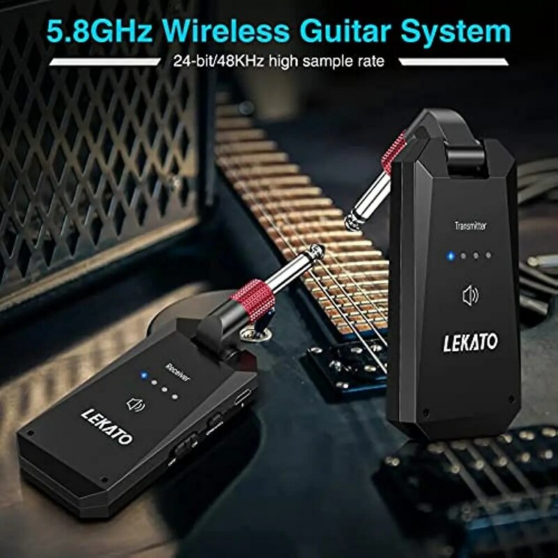 LEKATO-Sistema inalámbrico de guitarra, receptor transmisor inalámbrico de 5,8 GHz, 4 canales, sistema de Audio para bajo eléctrico, WS-90