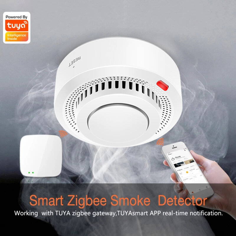 Tuya Smart Zigbee Smoke Detector Smart Home Fire Smoke Sensor Sound Alarm APP Push Notification Security Protection Smokehouse