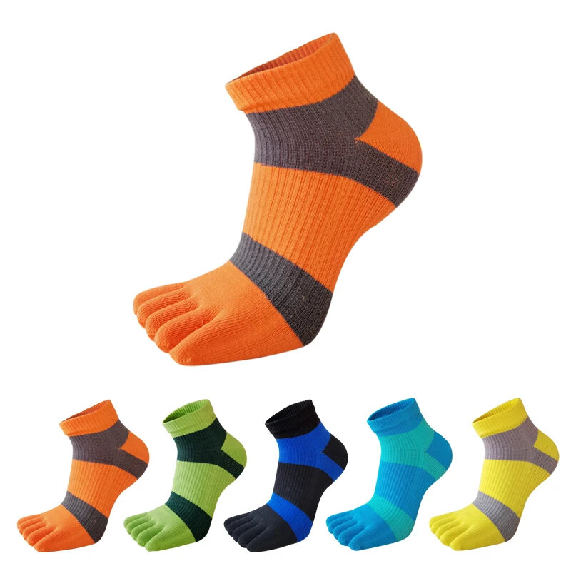 1/5 Pairs Man Sport Toe Socks  Compression Striped Bright Color Deodorant Sweat-Absorbing Shallow Mouth 5 Finger Toe Boat Socks