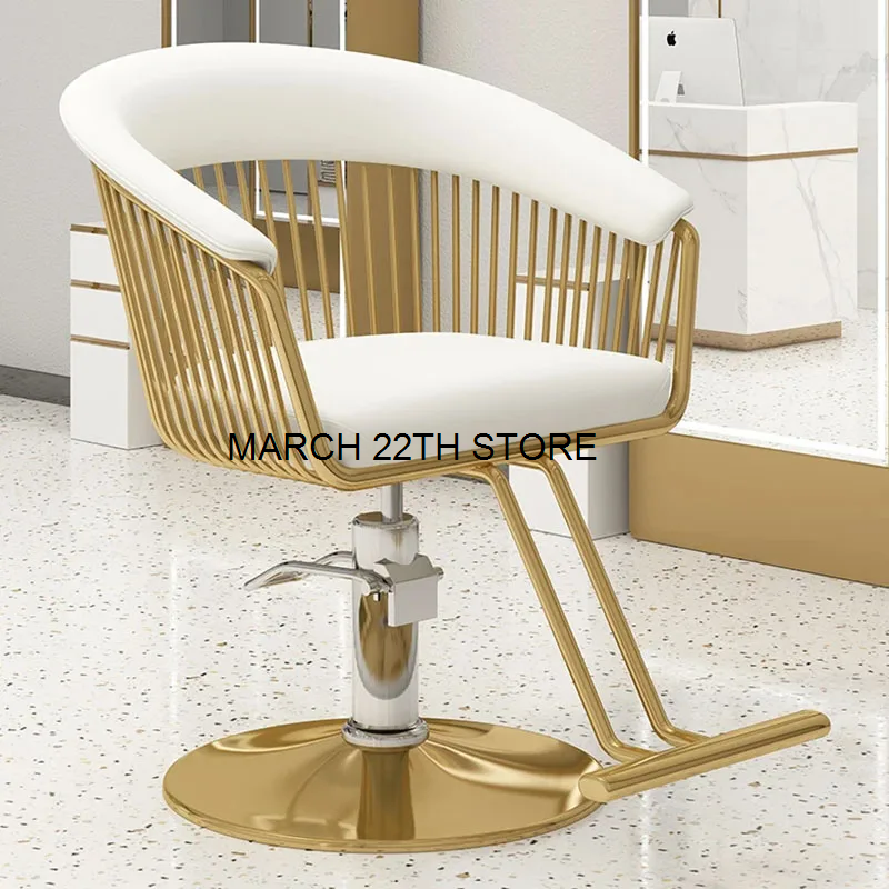 Salon fryzjerski Fotel fryzjerski Luksusowy komfort Złoty Obrotowy projekt Krzesło fryzjerskie Uroda Fryzjerstwo Meble Cadeira De Barbeiro