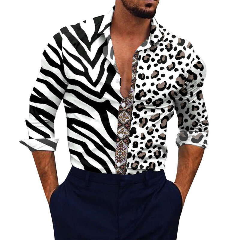 Camisa pirata listrada de manga comprida masculina, blusa extragrande, preto e branco, moda casual, roupas havaianas, 2024