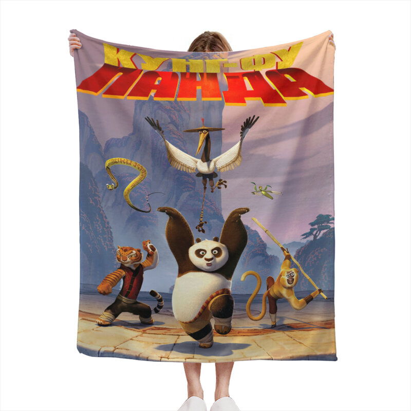 K-kung Fu Panda-mantas de Camping de lana esponjosa para sala de estar familiar, manta fina para sofá para niños, regalo de moda moderno