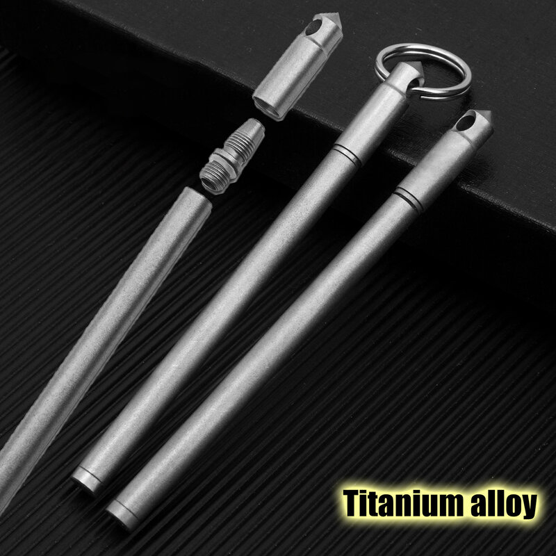 قلم تيتانيوم محمول صغير ، سلسلة مفاتيح EDC ، قلم حبر جاف معدني للسفر ، متعدد الوظائف ، أداة كسر النوافذ