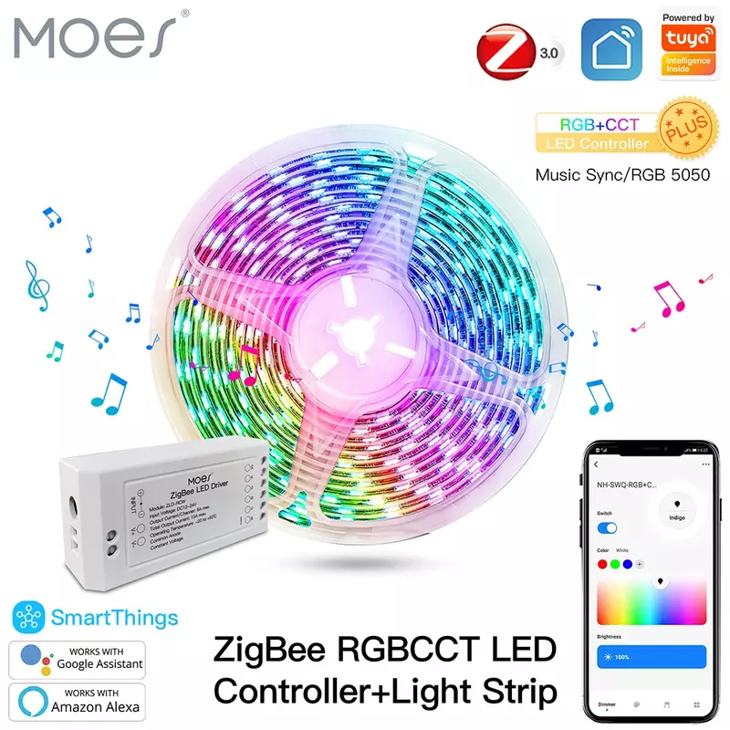 ZigBee ตัวควบคุม LED Light Strip RGB CCT Dimmer Music Sync Tuya สมาร์ท App ควบคุม Alexa Google Smartthings รีโมทคอนโทรล