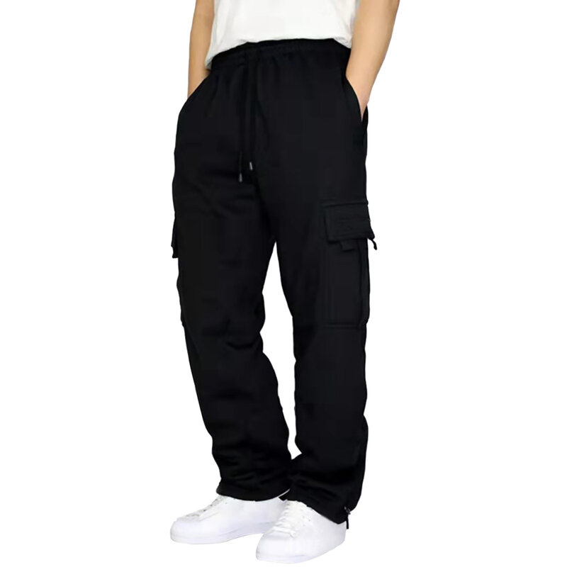 Pantalon de survêtement cargo à taille élastique pour homme, jogging confortable, vêtements de sport monochromes, grande taille