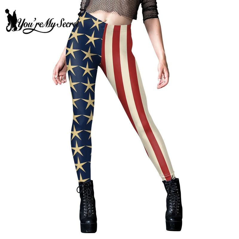 [You're My Secret] New Independence Day Leggings for Women 4Th of July 3D Flag Pants Holiday Party Mid Waist Elastic Pants