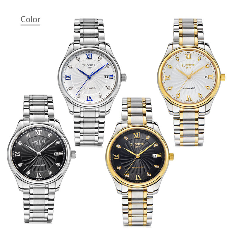 Relógio mecânico automático masculino, clássico relógio de pulso impermeável, ponteiro de diamantes, automático e data, negócio e casual, luxo