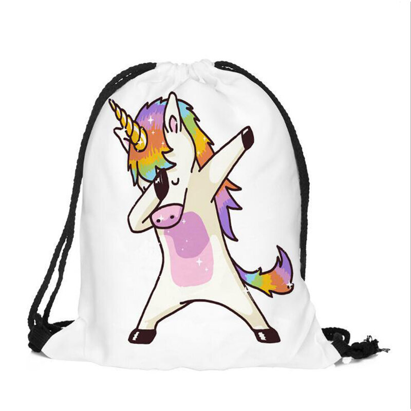 Bolsas deportivas con estampado de unicornio para niño y niña, bolso de bomba para gimnasio, mochila escolar con cordón para cosméticos