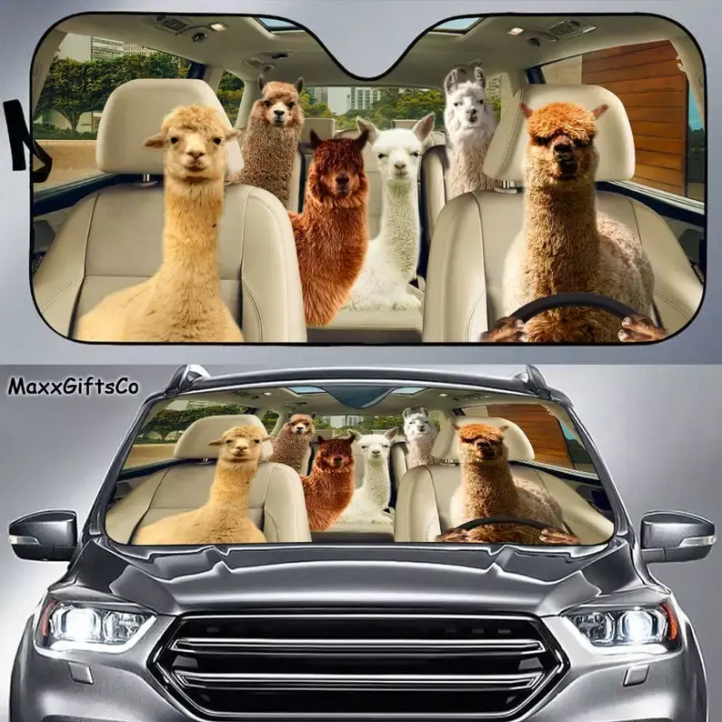 ที่บังแดดรถยนต์ Alpaca, กระจกบังลม alpaca, ที่บังแดดครอบครัวอัลปาก้า, อุปกรณ์เสริมรถยนต์, hiasan mobil, ของขวัญสำหรับพ่อ, แม่