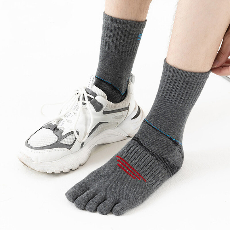 5 Pairs Man Short Toe Socks Sport Compression Cotton Sweat-Absorbing Badminton Tennis Bike Run Basketball 5 Finger Travel Socks