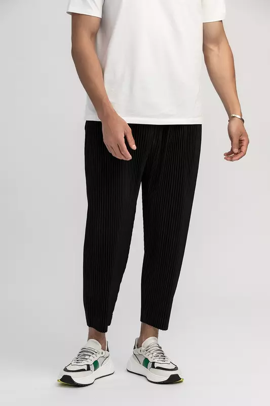 Pantalon Droit Plissé pour Homme, Vêtement de Rue, Style Japonais, Longueur de Rinçage, Noir