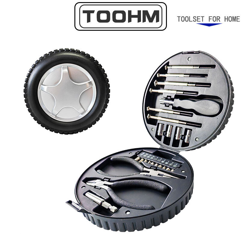 Multi-Funcional Tiro Forma Tool Box, Mão Tool Set, Repair Tool Kit, DIY tipo pneu, 24 em 1, Hot Sale