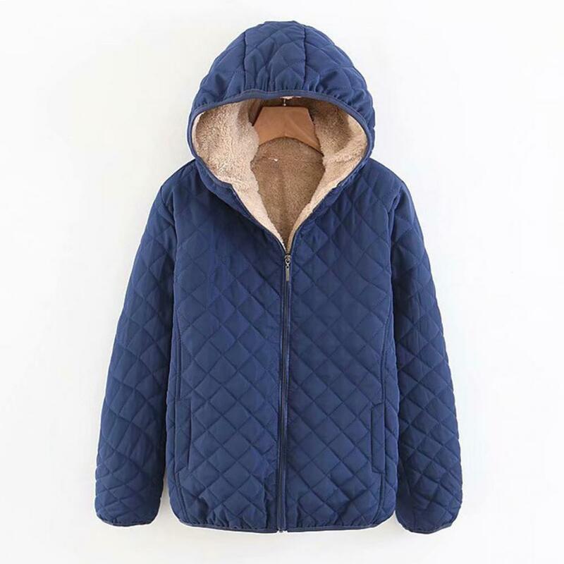 Women  Cotton Jacket Autumn Winter Warm Hooded Quilted Jacket Long Sleeves Zipper Pocket Casual Loose Fit Female Coat Outwear