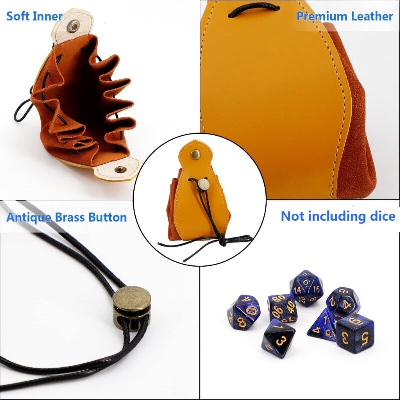 Leather Drawstring Pouch-Portable Coin Purse,Belt Pouch-Dice Bag Storage Bag R66E