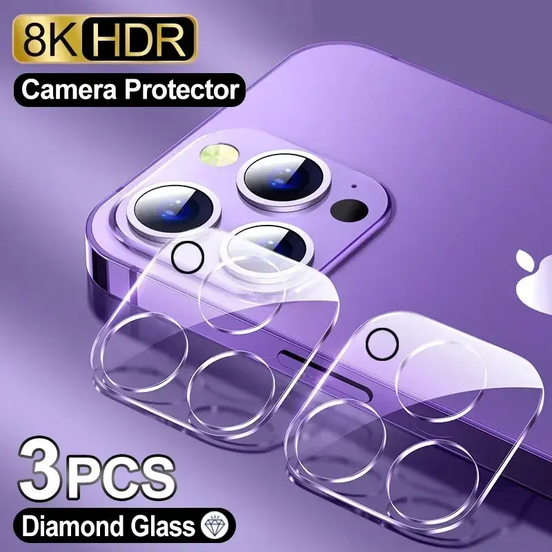 Protectores de cristal para lente de cámara, cristal templado para iPhone 13, 14 Pro Max, 12 Mini, 14 Plus, 11 Pro, 3 unidades