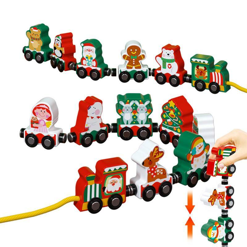 3D trem magnético de madeira para meninos e meninas, puzzle, decoração de natal, árvore de natal, brinquedos educativos
