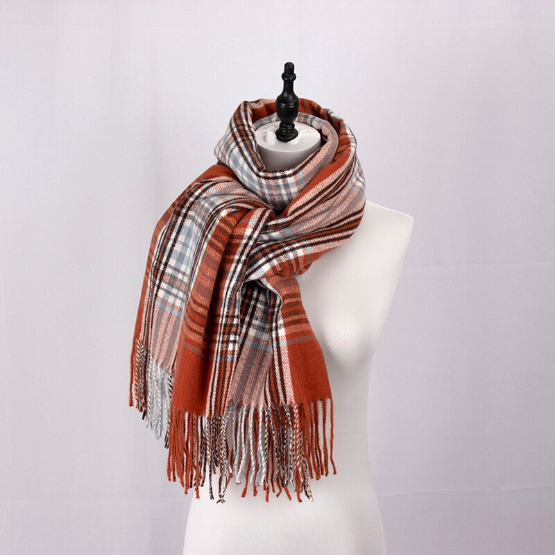 Зимний женский шарф из искусственного кашемира в клетку, осенне-зимний плотный модный теплый натуральный шарф, шаль, Женская шаль 2024
