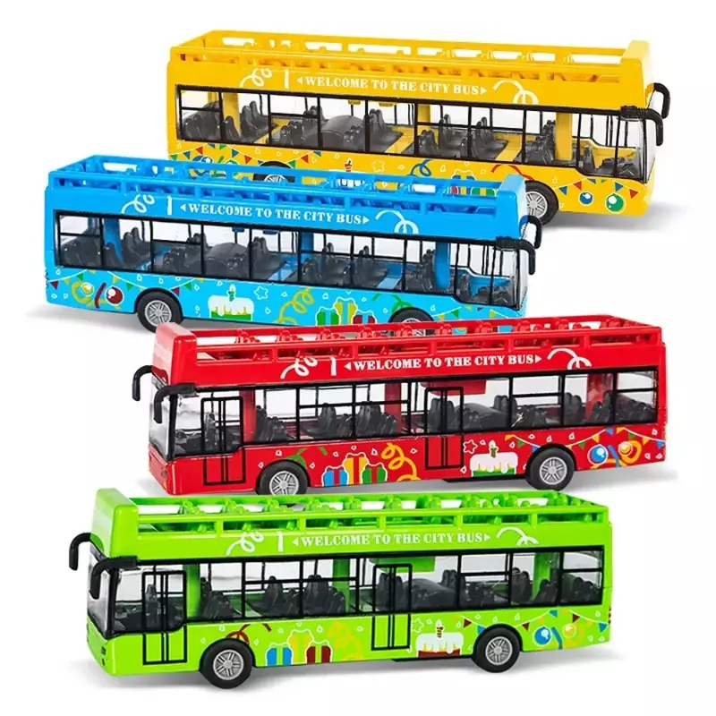 Bus de ville Express en alliage pour enfants, modèle de bus à deux étages, véhicules moulés sous pression, jouets amusants, voiture arrière côtelée, cadeaux pour enfants