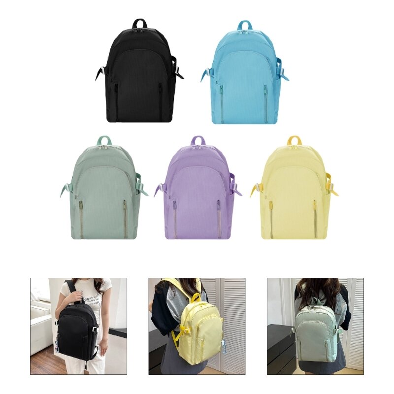 Elegante mochila de faculdade estilo coreano para mulheres, mochila escolar simples de cor sólida, grande capacidade, mochila casual para laptop para meninas