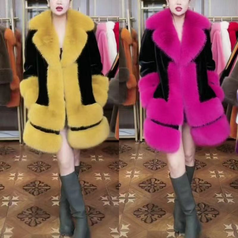 2023 Autumn New Faux Fur Fashion Warm Overcoat Big Fur Collar Furry Padded Jacket Cotton-Padded Clothes Trendy Winter Top Women