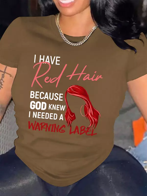 女性用半袖Tシャツ,クルーネック,カジュアル,ルーズ,赤い髪のレタリングがプリントされた新しいサマーファッション,y2k