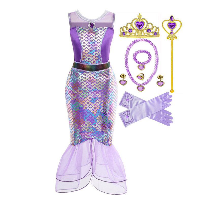 Menina sereia princesa trajes criança fantasia festa carnaval presente de aniversário vestido de verão sereia vestido