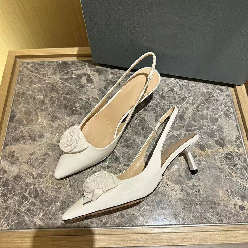 Autumn New Rose Buckle High Heel Sandals with Pointed Toe, Shallow Mouth, Thin Heel, Baotou, Back Air Sandals for Women