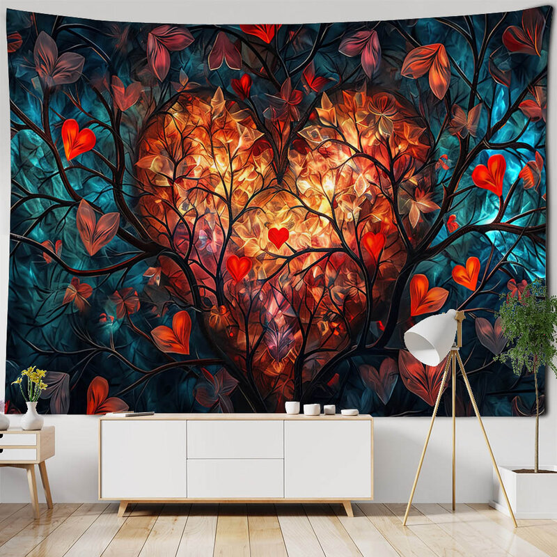 Abstrakcyjny gobelin z liści wiszący na ścianie czary psychodeliczny kolorowy akademik estetyczna dekoracja pokoju tkanina tło