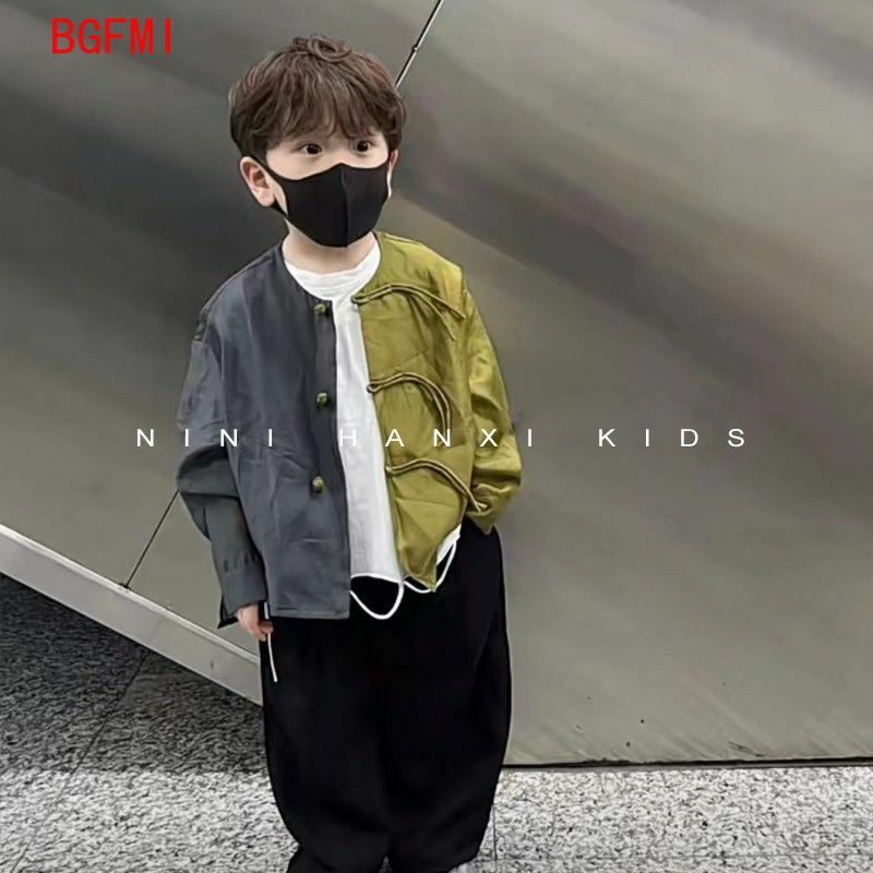 Chinese Style Children's Patchwork Thin Single Breasted Jacket 2024 Spring Autumn New Boy's Coat Casual Loose 1-11 Yrs Kids Coat
