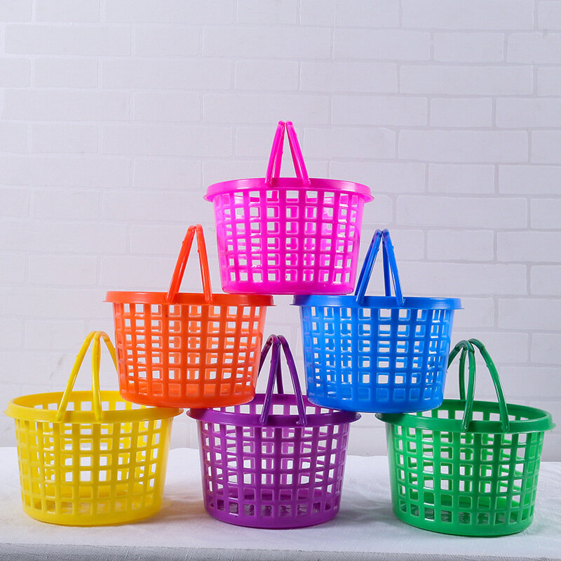 Cesta de Pascua de plástico para fiesta de Pascua, Mini cesta prefabricada con mango plegable, para niños y adultos