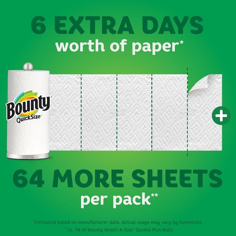 Toalhas de papel de tamanho rápido, recompensa, branco, 16 rolos familiares, 40 rolos regulares