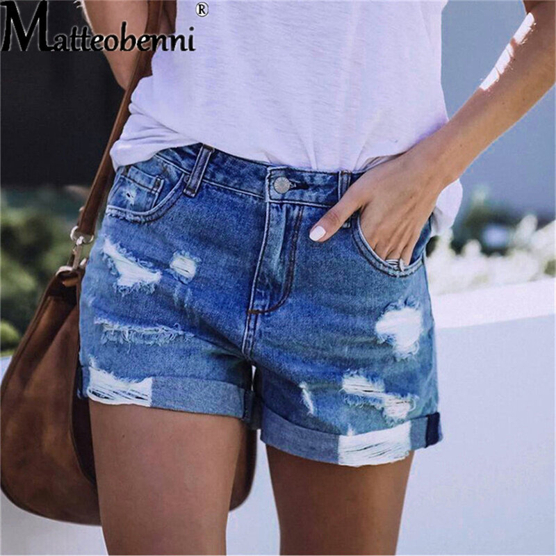 2024 neue Sommer Damen Denim Shorts lässige Mode Loose Hole Jeans Shorts mit Taschen coole Frauen Street Denim Booty Shorts