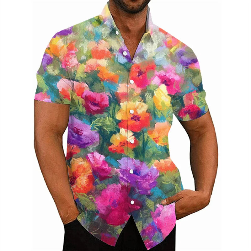 Harajuku estate nuovi fiori 3D stampa camicie fiori colorati grafica camicie corte per uomo moda Streetwear camicette abbigliamento